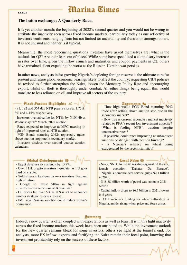 The baton exchange; A Quarterly Race.