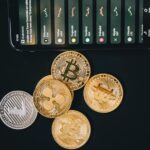 bitcoins on black surface