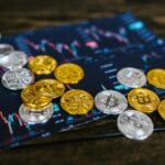 close up shot of bitcoins on wooden surface