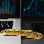selective focus of bitcoins on laptop computers