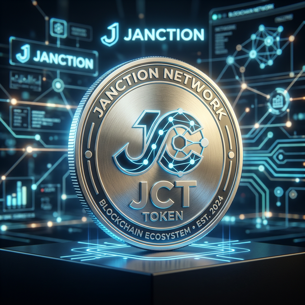 Digital Janction Network JCT token with blockchain network graphics