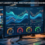 Dashboard displaying market liquidity flows, systemic risk gauge, market volatility, credit spread, and liquidity risk.