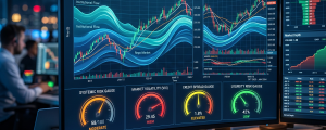 Dashboard displaying market liquidity flows, systemic risk gauge, market volatility, credit spread, and liquidity risk.