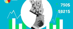cutout paper composition with graphic and hand with bills