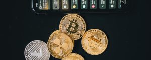 bitcoins on black surface